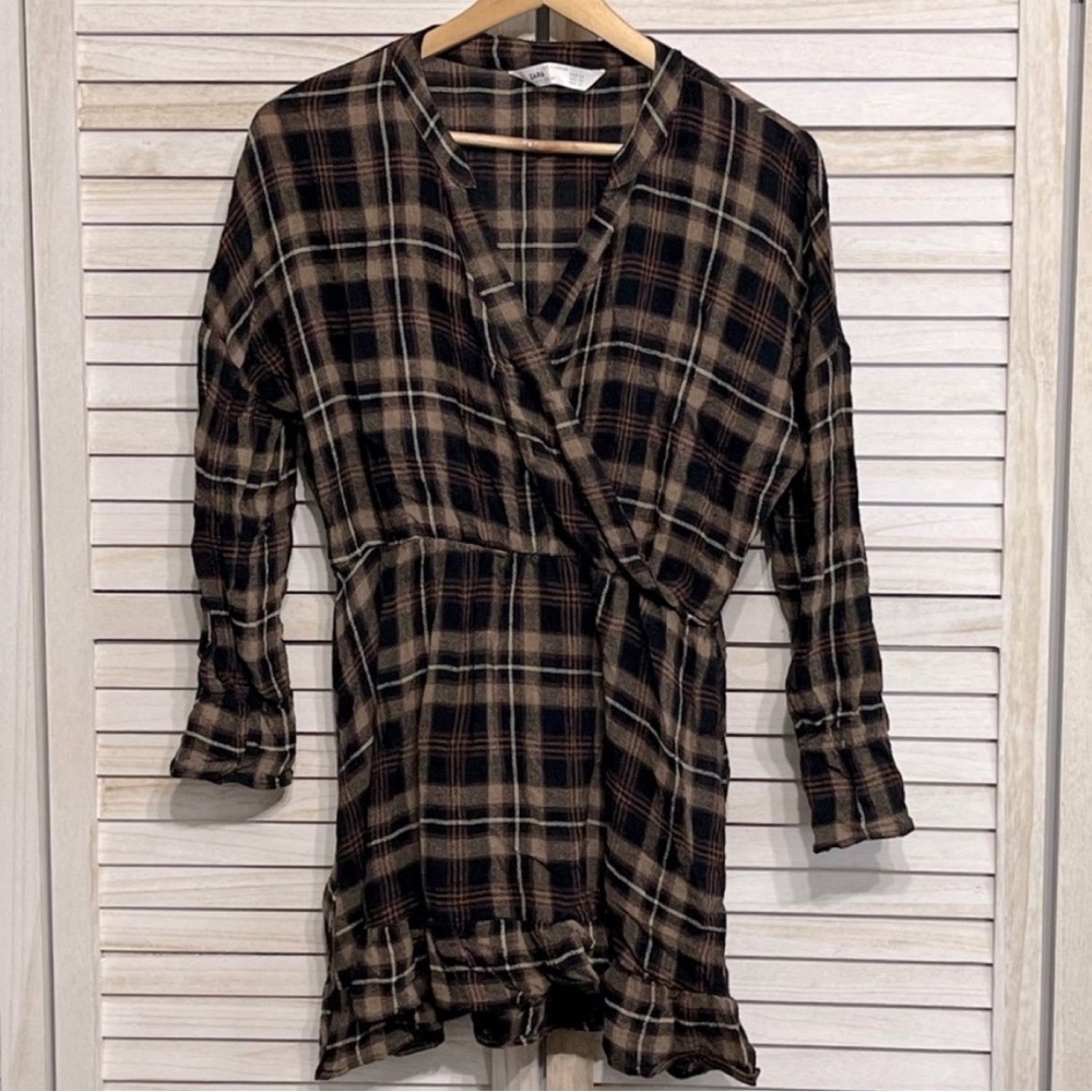 Zara Plaid Long Sleeve Long Blouse Women’s Size XS PRICE FIRM